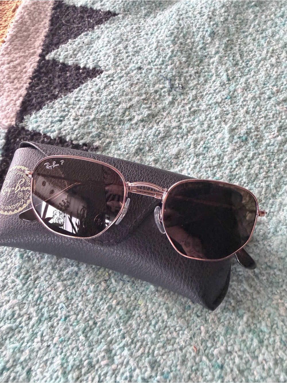 Ray-Ban Polarized Hexagon Sunglasses in Rose Gold and Black